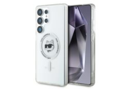 Étui Karl Lagerfeld Button Choupette     Head Printed Logo MagSafe pour Samsung Galaxy S25 Ultra blanc KLHMS25LHLSCHH