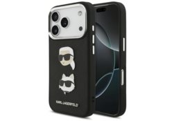 Étui Karl Lagerfeld FW Grained Karl &    Choupette Heads Pins & Logo pour iPhone 17 Pro noir KLHCP17LPSFDHPOK