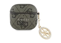 Étui Guess 4G Strass Charm pour AirPods 4marron GUA4P4E4CDW