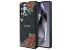 Étui Guess Leather 4G Flowers Print      Metal Classic Logo MagSafe Samsung Galaxy S25 Ultra noir GUHMS25LP4ROPEMCK