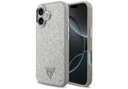 Étui Guess Glitter Triangle Logo MagSafe pour iPhone 17 argenté GUHMP17SPFGTSCMS