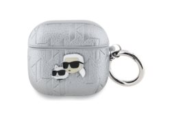 Étui Karl Lagerfeld Monogram Karl &      Choupette Head pour AirPods 4 argenté KLA4PGKCPS