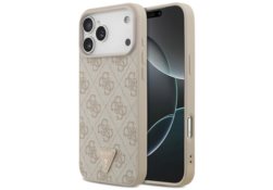 Étui Guess Leather 4G Triangle Strass    MagSafe pour iPhone 17 Pro Max rose GUHMP17XP4TDPLP