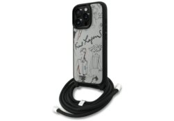Étui Karl Lagerfeld Crossbody Grained    Pattern & Logo pour iPhone 16 Pro Max gris KLHCP16XPGGRMPCG