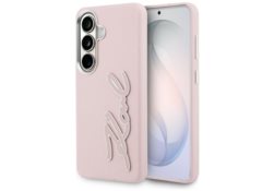 Étui Karl Lagerfeld Grained Signature    Metal Resin Logo pour Samsung Galaxy S26 rose KLHCS26SPGFKSRSP