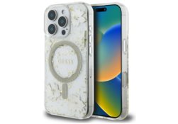 Étui Guess Resin Flowers Glitter MagSafe pour iPhone 16 Pro Max beige GUHMP16XRBFGFGME