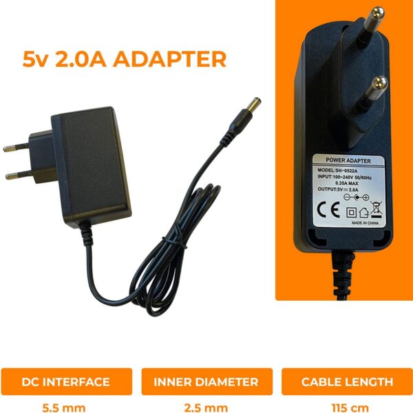Adaptateur secteur 5V, 2A prise 5,5 x 2,5mm